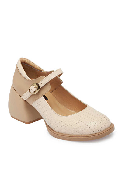 Tergan Bej Hakiki Deri Kadın Topuklu Ayakkabı - K24I1AY67291-A25