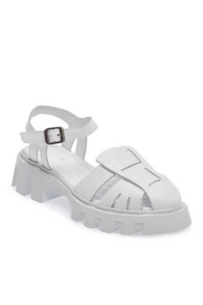 Tergan Beyaz Hakiki Deri Kadın Sandalet - K24Y1SN67158-A26