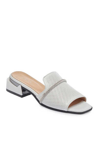 Tergan Beyaz Hakiki Deri Kadın Terlik - K24Y1TR67110-A26