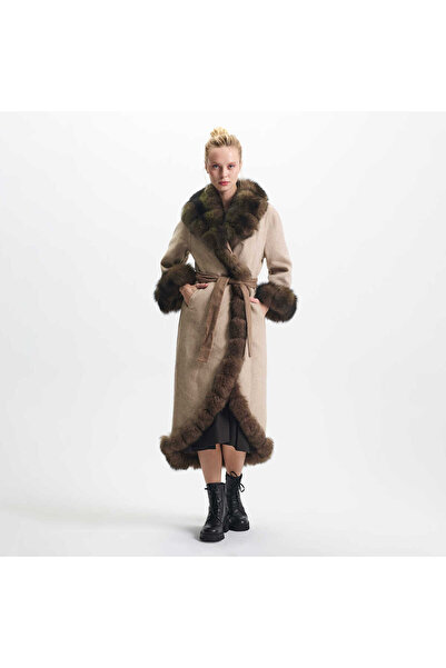 Tergan Bej Tekstil-Kürk Kadın Kürk Kaban - K23KKM320380-Q8A