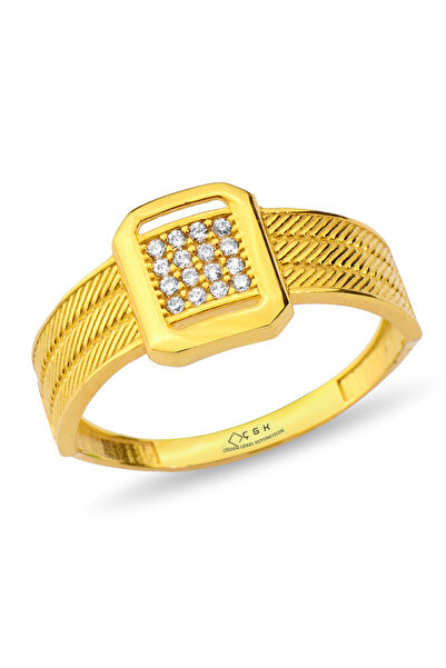 ÇGK KUYUMCULUK Kare Dokulu Işıltı 8 Ayar Altın Yüzük – Örgü Desen Modern Tasarım