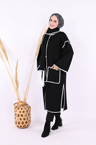 Bym Fashion Black Knitwear Scarf Cardigan - 12156 Model