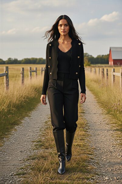 Amia&Co. Cardigan din tricot cu textura moale cu detalii accesorii negre