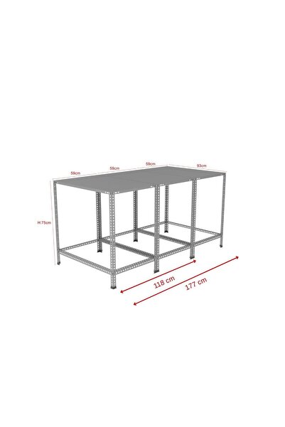 RafBurada PAKETLEME MASASI - ATÖLYE, DEPO, HOBİ ÇALIŞMA MASASI Galvaniz-118x93 cm-75 cm-1.00 mm