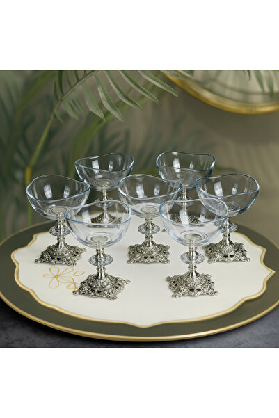 Elta Collection 6 قطع من أقدام معدنية فضية اللون من فيرا ماجنوليا - وعاء آيس كريم - وعاء سكر