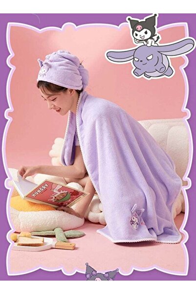 SANRIO Kuromi Bath Towel Set, 3 Pieces, Coral Fleece, Purple