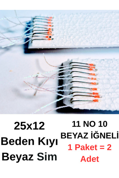 ea genset Çapari İstavrit Çaparisi, 25x12 Beden Kıyı Beyaz Sim 11 No Beyaz İğne 10 İğneli Çapari 2li Paket