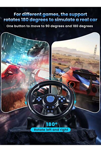 Bukela 7-in-1 Gaming Racing Wheel with Pedals & Shifter (Vibration, USB, 180°) for Switch/Xbox/PC/P