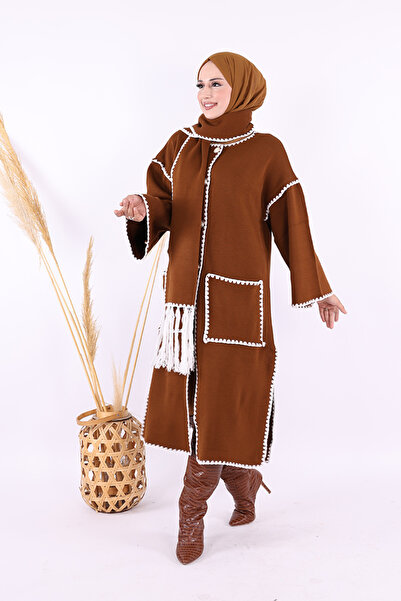 Bym Fashion Tan Knitwear Scarf Cardigan - 12156 Model