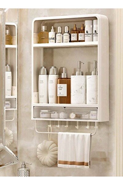 Arabest 2-Tier Wall-Mounted Bathroom Organizer with Hooks