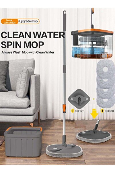 Arabest Rotary Spin Mop w/ 4 Micro4 Microfiber Pads, Hands-free Wringing Bucket