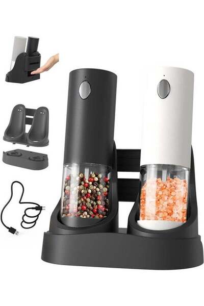 Bukela Electric Salt & Pepper Grinder Set with Charging Base, Adjustable