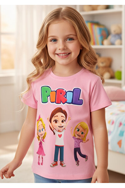 vitmo TRT Licențiat pentru copii Pırıl Kız Set de bumbac 100% tricouri cu mân...