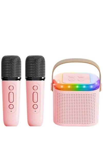 Bukela Portable Karaoke Machine with 2 Mics, Bluetooth Speaker, for Kids (Pink)