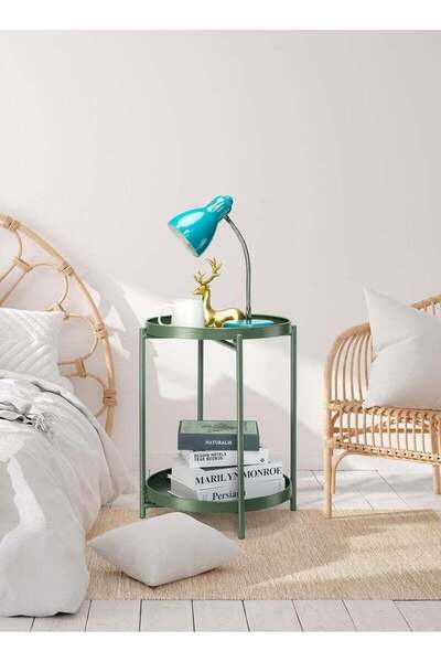 Arabest 2-Tier Round Side Table with Removable Tray, Green for Patio