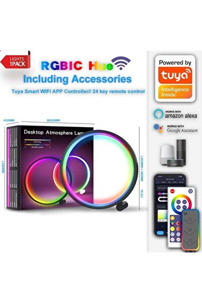 Bukela Smart RGBIC Circle Desk Lamp, Wi-Fi, Music Sync, App Control, Black