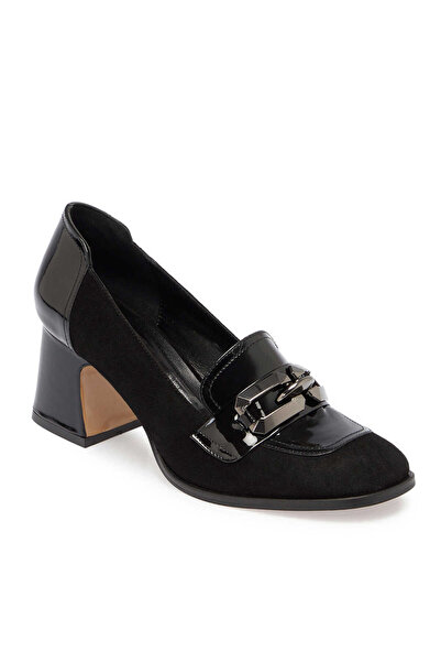 Tergan Siyah Hakiki Süet Deri Kadın Topuklu Ayakkabı - K24S1AY67516-A01