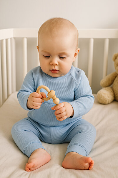 Pedimu طقم سويت شيرت أساسي للأطفال برقبة دائرية - مريح وأنيق، 0-12 شهرًا - أزرق