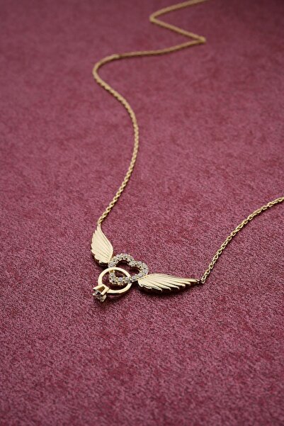 Çgk Çiğdem Gürel Kuyumculuk Kanatlı Tektaş Altın Kolye