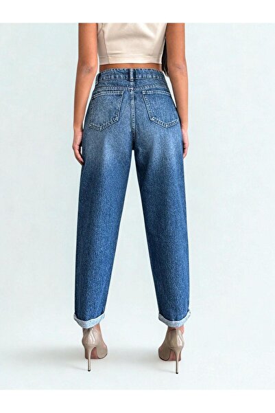 Polo State Μπλε γυναικείο τζιν παντελόνι με μήκος μέχρι τον αστράγαλο Mom Fit