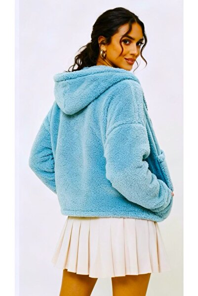 Bysenby Γυναικείο βελούδινο πράσινο μπουφάν με με κουκούλα διπλές τσέπες με κουμπιά