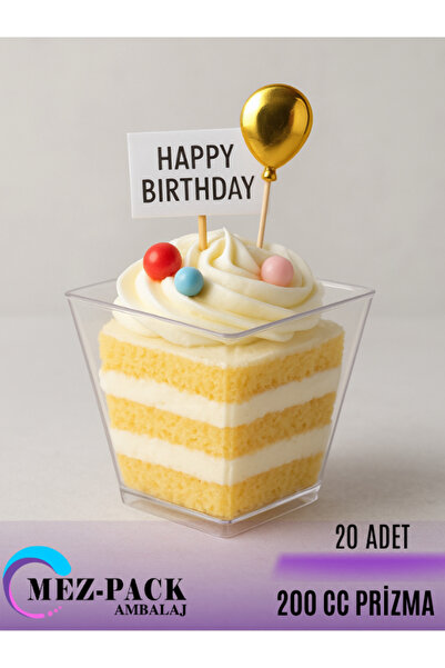 MEZ-PACK Plastik Tatlı Kasesi Prizma Kase Kubik 200 cc Kapaksız 20 adet
