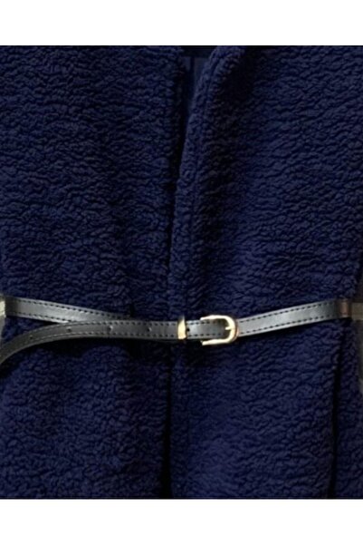 Modamorfo Beli Belted Double Pocket Lined Plush Vest - Navy