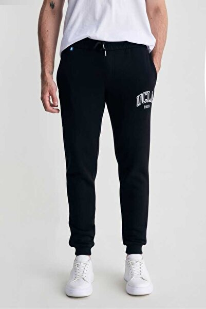 UCLA OTTO Black Comfortable Leg Embroidered Standard Fit Men's Tracksuit Bottom