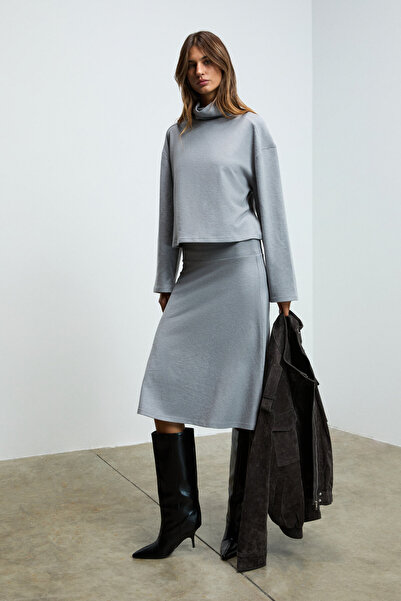 GRIMELANGE Ploruns women's soft and flexible fabric fisherman collar grey sweatshirt