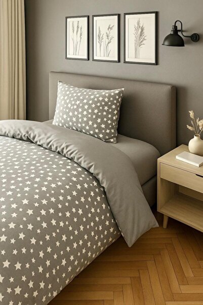 üntaş Grey Star Single Duvet Cover Set