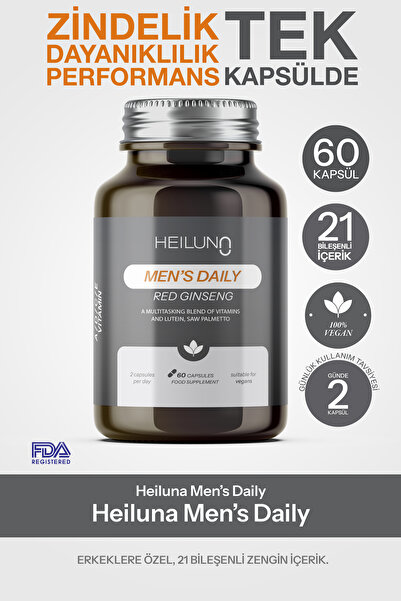Heiluna Men’s Daily Multivitamin 60 Kapsül – Red Ginseng, Likopen & Saw Palmetto ile Enerji ve Güç Desteği