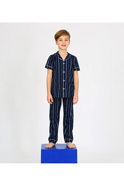 vitmo Fiú rövid ujjú gombos pizsama szett Atlas Model Indigo