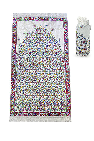 ihvan online سجادة صلاة مطرزة بنقشة زهرة التوليب من الحرير المخملي - 62x110 س...