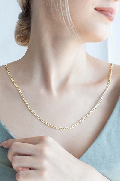 Ventino Silver 925 Ayar Gümüş 4mm Figaro Altın Kaplama Zincir Kolye Vek-3096