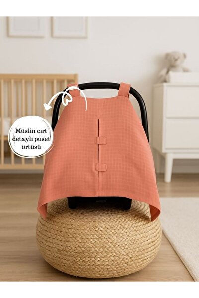 Pedimu Müslin Terra Renk Cırtlı Müslin Puset Örtüsü %100 Cotton