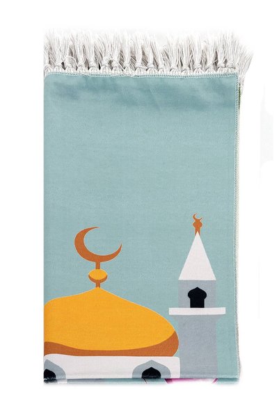 ihvan online Dijital Baskılı Çocuk Seccadesi - Arabalı Camili - 44 X 78 cm