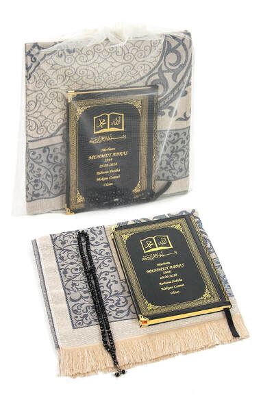 İhvan 50 ADET - İsim Baskılı Ciltli Yasin Kitabı - Seccade - Kristal Tesbih Set - İslami Hediyeler