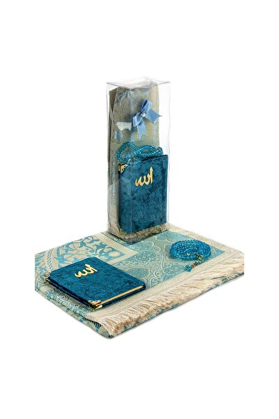 İhvan Набір молитовних килимків у ПВХ-коробці - Кадиф'яний Ясін - Молитовний килимок - Чотки - Колір нафти