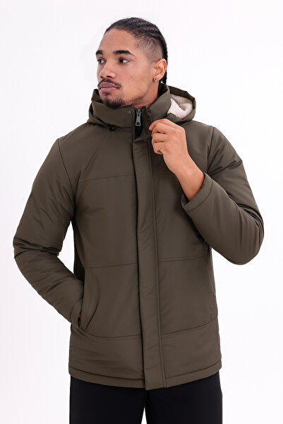 Montland Pánská khaki fleecová bunda a bunda s kapucí, větru a voděodolná