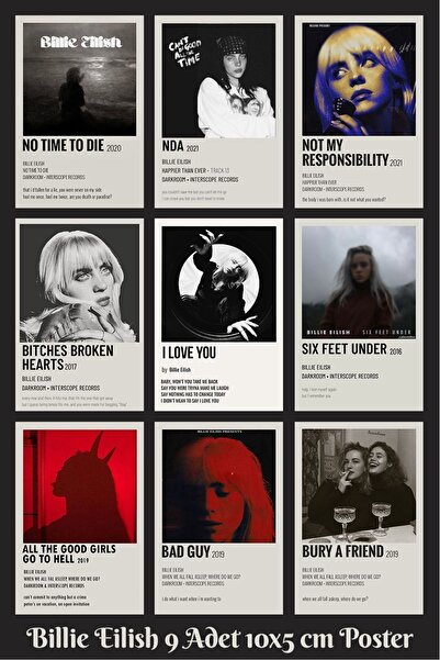 Taranist Kağıt Poster Billie Eilish Cyber Punk Aesthetic Kuşe Kalın 9 Adet 10x15 Cm