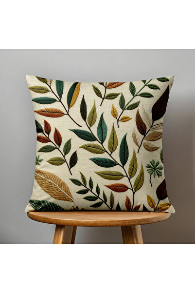 Filamente 8 li Çift Taraflı Dijital Baskı Kırlent Kılıfı Nakış Görünümlü Yaprak Desenli