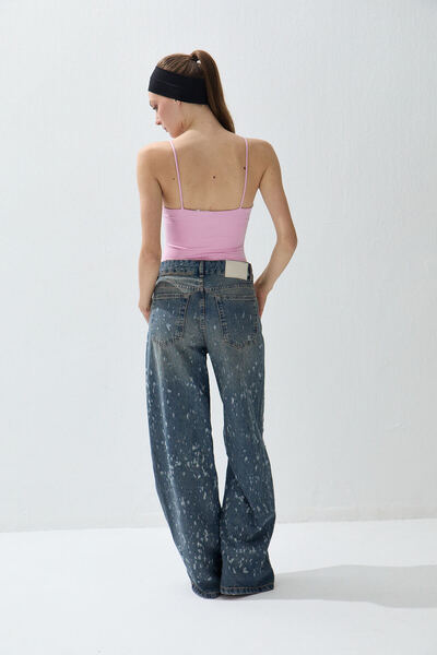 TUBİA Women's pink color strap snap-on bodysuit