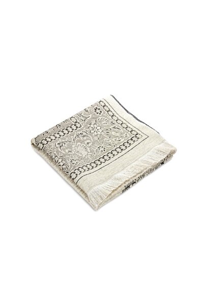 İhvan Luxury Cream Colored Chenille Prayer Rug with Axis