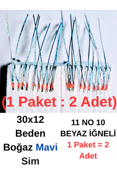 ea genset Çapari İstavrit Çaparisi 30x12 Beden Boğaz Mavi Sim 11 No Beyaz İğne 10 İğneli Çapari 2li Paket