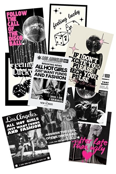 Taranist 9 Adet Kağıt Poster Disco Ball Party Girl Disko Kafa Lucky 777 Los A...
