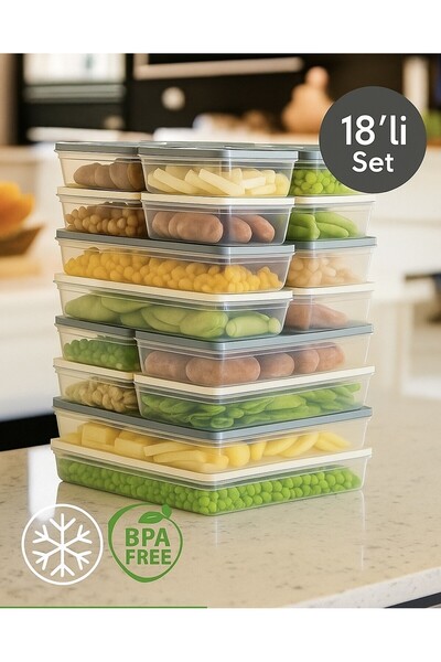 Nesto Home 18'li Renkli Buzdolabı Düzenleyici Buzluk Ve Mikrodalga Saklama Kabı 2x2400-4x1200-4x1170-8x600 ml.