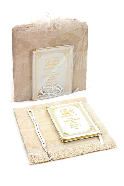 İhvan 50 ADET - İsim Baskılı Ciltli Yasin Kitabı - Seccade - Kristal Tesbih Set - Mevlüt Hediyesi