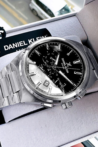 Daniel Klein Exclusive Men's Wrist Watch 3 Atm Waterproof Silver Black Color Steel Cord Gift Bracelet Dke2134C3