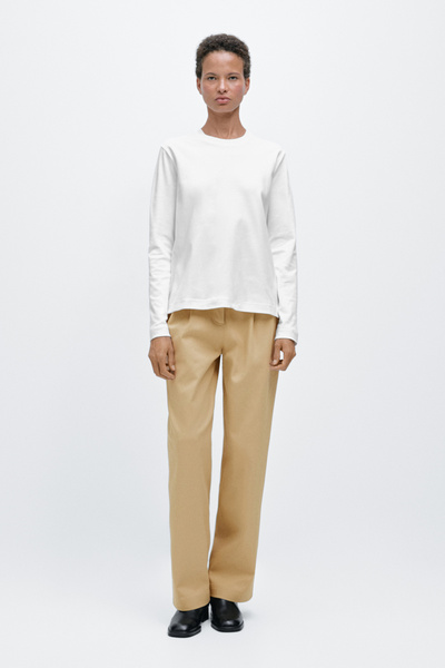 Massimo Dutti %100 pamuklu interlok uzun kollu t-shirt