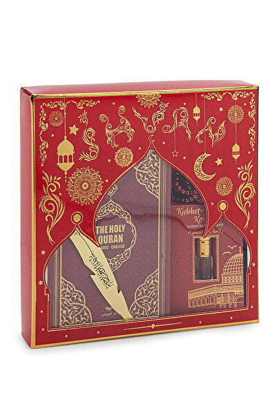 ihvan online Quran with English Meal and Medina Line and Prayer Rug Set Red